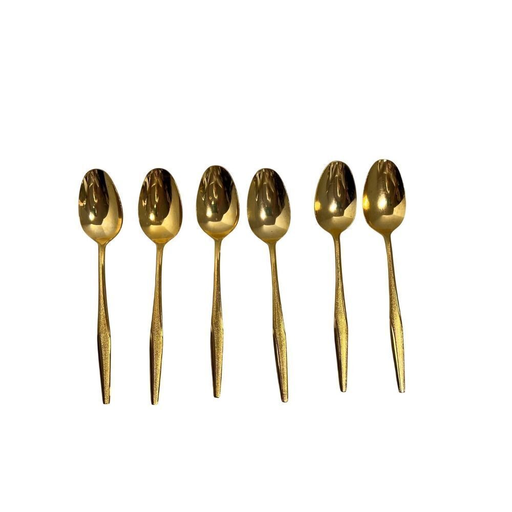 VINTAGE FLORENTINE Set of 6 Goldtone  Spoons Serving Utensils Elegant